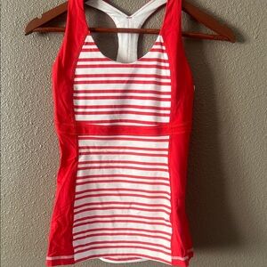 lululemon athletica Red and White Striped Racerback Crop Top